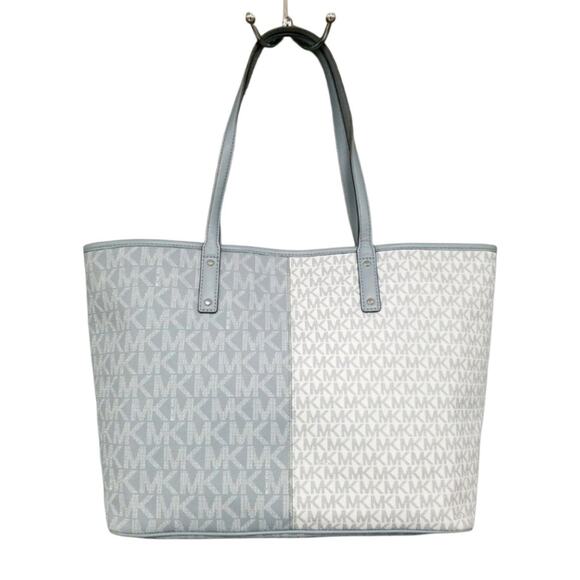 Michael Kors Jet Set Medium Carryall Tote Blue & White Aluminum Charm Zip Purse - Picture 3 of 10